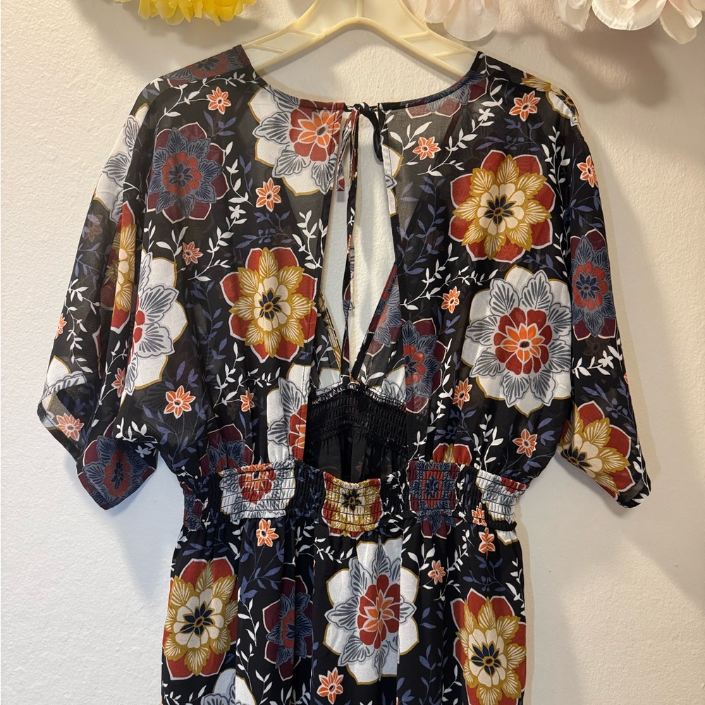 Forever 21 Black Maxi Dress with Red, Gold, Cream Floral Print - Picture 6 of 12